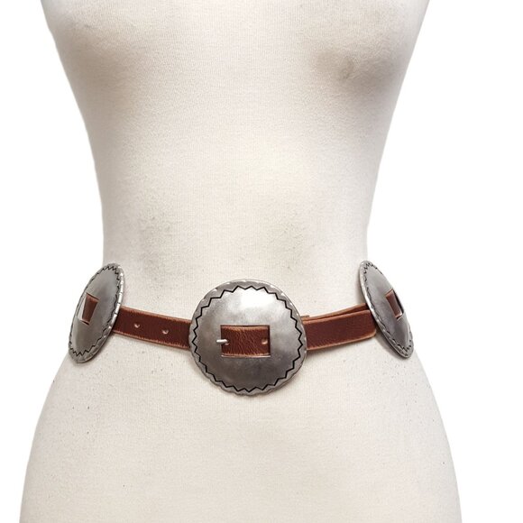 Western Distressed Leather w. buckle size round conchos main image 5